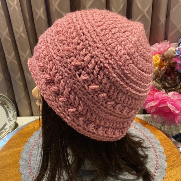 Handmade Crochet Hat Beanie -XL/L - Pink/Pink Sparkly - Pretty in Barbie Pink! - Picture 3 of 9